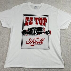 ZZ Top Thrill Hot Rod Graphic T-Shirt Mens XL White 2015 Gildan Heavy Cotton